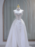 Pretty Bridal Gown Ball Gown Strapless White Long Wedding Dresses Minimalist Bridal Gowns HZ1121
