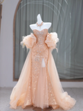 Vintage Mermaid Sweetheart Sleeveless Sequin Gold Long Prom Dresses Ruffles Evening Gowns Evening Dress HZ1121