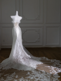Retro Wedding Dress Mermaid Strapless Long Satin White Floral Wedding Dresses Bridal Gowns HZ1121