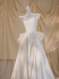 Pretty Wedding Dress Ball Gown High Neck Satin Ivory Long Wedding Dresses Bridal Gowns HZ1121