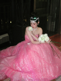 Modest Ball Gown Strapless Pink Tulle Long Prom Dress Party Dress Graduation Dresses Sweet 16 Dress HZ1121