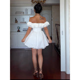 Cute Ball Gown Off The Shoulder White Summer Lace Homecoming Dress Hoco Dress Mini 18th Birthday Outfit Cocktail Dresses HZ1121
