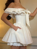 Cute Ball Gown Off The Shoulder White Summer Lace Homecoming Dress Hoco Dress Mini 18th Birthday Outfit Cocktail Dresses HZ1121