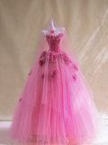 Gorgeous Ball Gown Sweetheart Hot Pink Floral Tulle Long Prom Dress Party Dress Graduation Dresses HZ1121