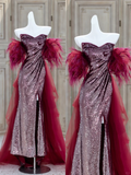 Gorgeous Mermaid Sweetheart Grape Sequin Slit Long Prom Dress Party Dress Graduation Dresses HZ1121