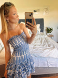 Cute Sheath Strapless Royal Blue Summer Homecoming Dress Hoco Dress Mini 18th Birthday Outfit Cocktail Dresses HZ1121