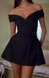 Cute A line Off The Shoulder Black Lace Short Homecoming Dress Summer Hoco Dresses Cocktail Dress HZ1121
