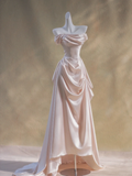 Sexy A line Off The Shoulder Pink Satin Prom Dresses Formal Summer Wedding Guest Dresses Wedding Guest Outfits HZ1121