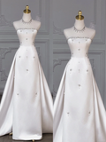 Modest Wedding Dress Sheath Strapless Satin Beads Long Summer Wedding Dresses Bridal Gowns HZ1121