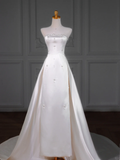 Modest Wedding Dress Sheath Strapless Satin Beads Long Summer Wedding Dresses Bridal Gowns HZ1121