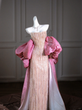 Pretty Mermaid Strapless Sequin Beads Champagne Long Prom Dress Party Dress Graduation Dresses With Cape HZ1121