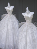 Modest Wedding Dress Ball Gown Scoop Neck Sequin Long White Wedding Dresses Brides Dress Bridal Gowns HZ1121