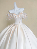 Modest Wedding Dress Ball Gown Off The Shoulder Light Pink Satin Long Wedding Dresses Brides Dress Bridal Gowns HZ1121