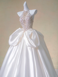 Romantic Bridal Gown Ball Gown High Neck White Lace Floral Wedding Dresses Minimalist Bridal Gowns HZ1121