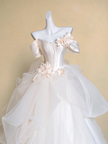 Modest Wedding Dress Ball Gown Off The Shoulder White Satin Long Wedding Dresses Brides Dress Bridal Gowns HZ1121