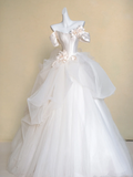 Modest Wedding Dress Ball Gown Off The Shoulder White Satin Long Wedding Dresses Brides Dress Bridal Gowns HZ1121