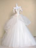 Modest Wedding Dress Ball Gown Off The Shoulder White Satin Long Wedding Dresses Brides Dress Bridal Gowns HZ1121