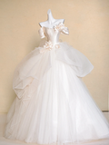 Modest Wedding Dress Ball Gown Off The Shoulder White Satin Long Wedding Dresses Brides Dress Bridal Gowns HZ1121