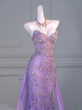 Gorgeous Mermaid Sweetheart Lilac Slit Sequin Long Prom Dress Party Dress Graduation Dresses With Cape HZ1121