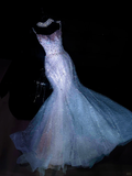 Gorgeous Mermaid Spaghetti Straps Sequin Long Prom Dress Party Dress Graduation Dresses With Bow-knot HZ1121