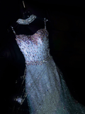 Gorgeous Mermaid Spaghetti Straps Sequin Long Prom Dress Party Dress Graduation Dresses With Bow-knot HZ1121