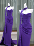 Gorgeous Mermaid Strapless Grape 23rd Birthday Dress Prom Dress Birthday Outfits With Ribbon For Women HZ1121