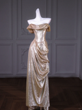 Classic Mermaid Sweetheart Sequin Gold Long Prom Dress Party Dress Graduation Dresses HZ1121