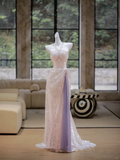 Gorgeous Mermaid Halter Silver Sequin Slit Long Prom Dress Party Dress Graduation Dresses HZ1121