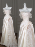 Modest Wedding Dress A Line One Shoulder Ivory Lace Long Wedding Dresses Brides Dress Bridal Gowns HZ1121
