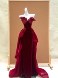Gorgeous Mermaid Sweetheart Burgundy Velvet 23rd Birthday Dress Prom Dress Birthday Outfits For Women HZ1121