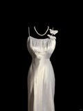 Classy A line Spaghetti Straps Sleeveless Satin Prom Dresses Summer Wedding Guest Dresses Wedding Guest Outfits HZ1121