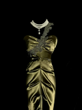 Vintage Mermaid One Shoulder Green Satin Long Evening Party Gowns Evening Formal Dresses Prom Dress HZ1121