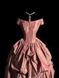 Modest Ball Gown Off The Shoulder Pink Taffeta Long Prom Dress Party Dress Graduation Dresses Sweet 16 Dress HZ1121