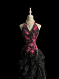 Vintage Ball Gown Halter Black Beaded Long Prom Dress Party Dress Graduation Dresses Evening Gowns HZ1121