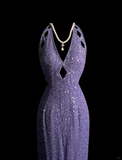 Vintage Mermaid Halter Sequin Lilac Backless Long Prom Dress Party Dress Graduation Dresses HZ1121