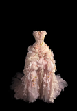 Modest Ball Gown Strapless Pink Chiffon Floral Long Prom Dress Party Dress Graduation Dresses Sweet 16 Dress HZ1121