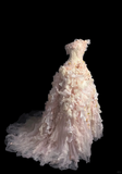 Modest Ball Gown Strapless Pink Chiffon Floral Long Prom Dress Party Dress Graduation Dresses Sweet 16 Dress HZ1121