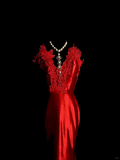 Vintage Mermaid Spaghetti Straps Red Backless Long Prom Dress Party Dress Graduation Dresses HZ1121