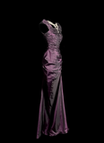 Vintage Mermaid Grape Taffeta Long Prom Dress Party Dress Graduation Dresses HZ1121