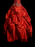 Vintage Ball Gown Sweetheart Red Ruffles Beaded Long Prom Dress Party Dress Graduation Dresses Sweet 16 Dress HZ1121