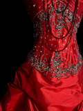 Vintage Ball Gown Sweetheart Red Ruffles Beaded Long Prom Dress Party Dress Graduation Dresses Sweet 16 Dress HZ1121