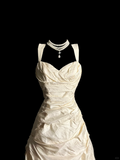 Vintage Wedding Dress Ball Gown Sweetheart Ivory Taffeta Long Wedding Dresses Retro 1970s Bridal Gowns HZ1121