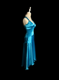 Vintage A line Straps Blue Satin Prom Dress Party Dress Graduation Dresses HZ1121