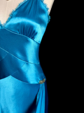 Vintage A line Straps Blue Satin Prom Dress Party Dress Graduation Dresses HZ1121