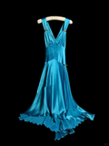 Vintage A line Straps Blue Satin Prom Dress Party Dress Graduation Dresses HZ1121