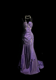 Vintage Mermaid Spaghetti Straps Taffeta Grape Pleated Long Prom Dress Party Dress Graduation Dresses HZ1121