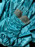 Retro Mermaid Strapless Blue Taffeta Beaded 20th Birthday Dress Long Prom Dress Birthday Outfits For Women HZ1121