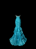 Retro Mermaid Strapless Blue Taffeta Beaded 20th Birthday Dress Long Prom Dress Birthday Outfits For Women HZ1121