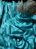 Retro Mermaid Strapless Blue Taffeta Beaded 20th Birthday Dress Long Prom Dress Birthday Outfits For Women HZ1121