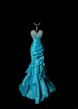 Retro Mermaid Strapless Blue Taffeta Beaded 20th Birthday Dress Long Prom Dress Birthday Outfits For Women HZ1121